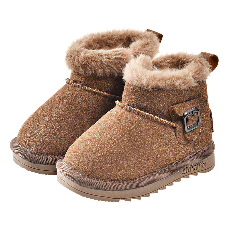 Sheepskin all-in-one snow boots kidswinternew arrival boys shoes girl waterproofnon-slipthickened large cotton shoes