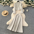 Xiaoxiangfengwork clothingtwo-piece setfemaleautumclassy sense metal bucklecardiganhigh waistelegant skirtsuit
