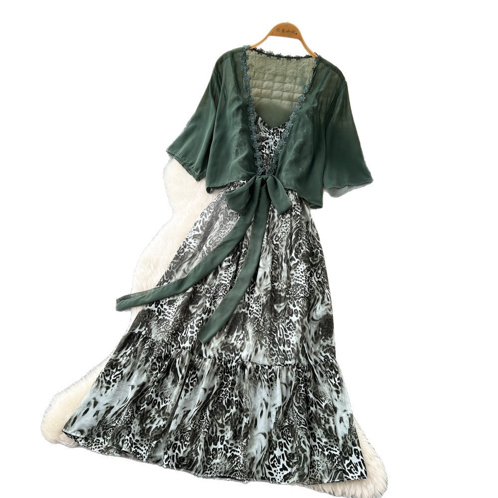 spring new korean style elegant flowing ribbon floral dress women's two-piece set - effortless chic, fashionable workwear