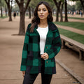 European and american plush women's clothing 2023 new amazon long-sleeved plaid button-down pocketed loose-fit mid-length coat