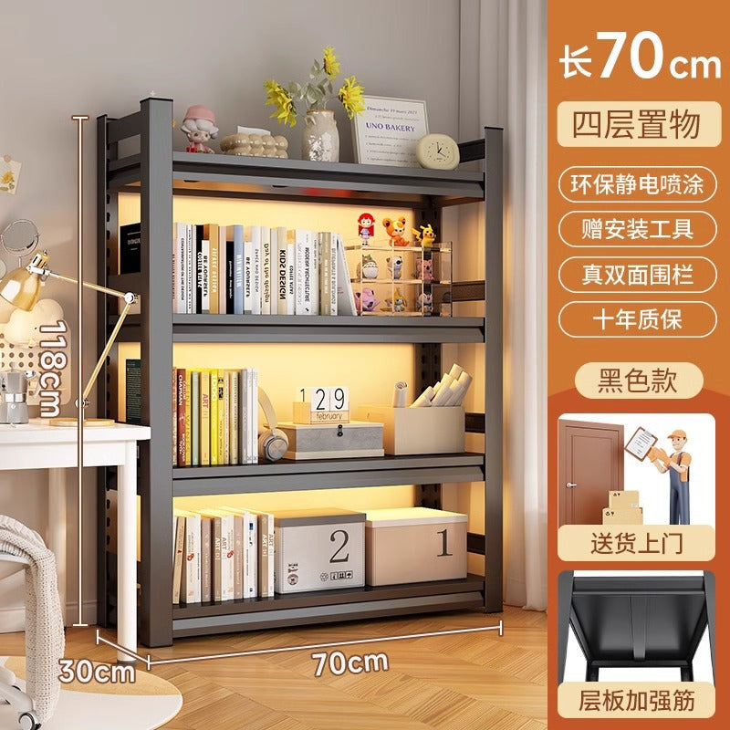 Multi-tier floor storage rack, steel bookshelf for home, living room, bedroom, kids' picture book organizer, simple iron art bookcase
