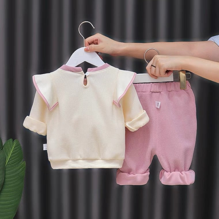 Spring & fallnew arrival infants and young children go out k-stylelong sleevestwo-piece set baby girl style flying sleeves casual elegant suit infant