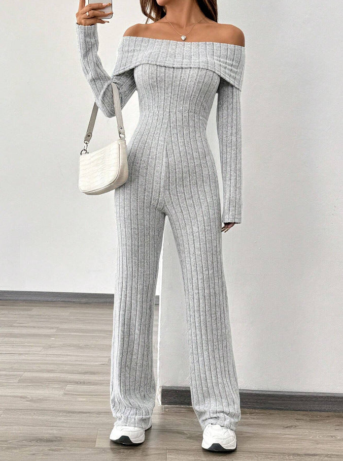 European and american export  fall/winter women's fashion one-shoulder long sleeve slim-fit high-waisted jumpsuit