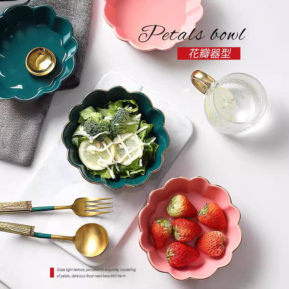 Salad breakfast bowl petal baking bowl eating bowl ceramic tableware single stylishins creative wholesale white porcelain casual