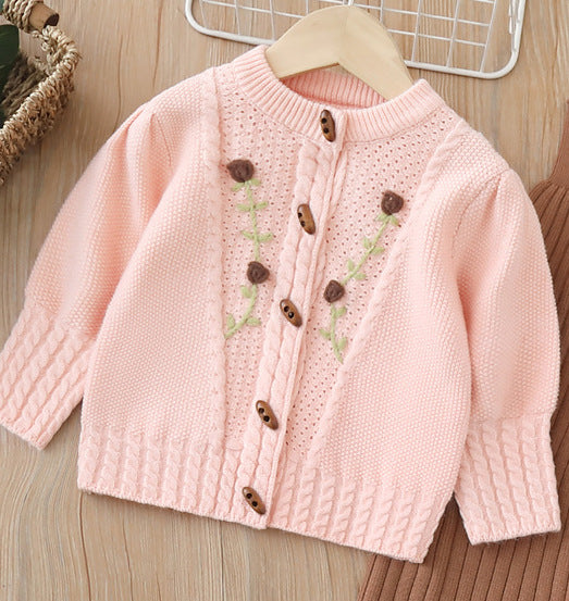Dropshipping girls' knitted sweater two-piece set -  autumn/winter new collection - handmade floral pants outfit for baby girls
