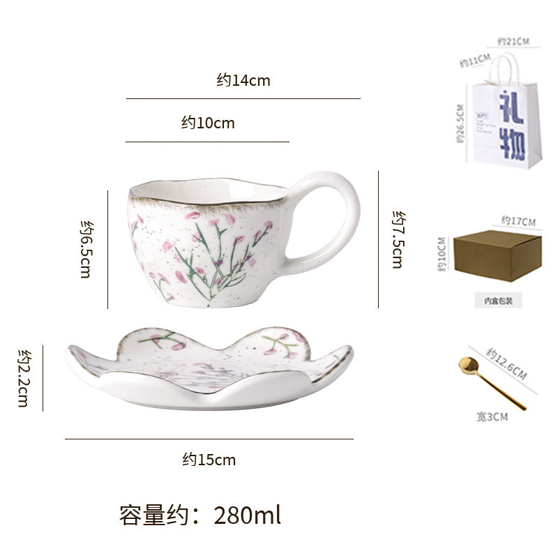 Hand-painted lavender coffee cup and saucer, ceramic tableware, fresh and delicate afternoon tea latte art cup, rustic countryside style mug