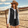 European and american cross-border foreign trade  hooded detachable single-breasted double-pocket washed layered denim vest