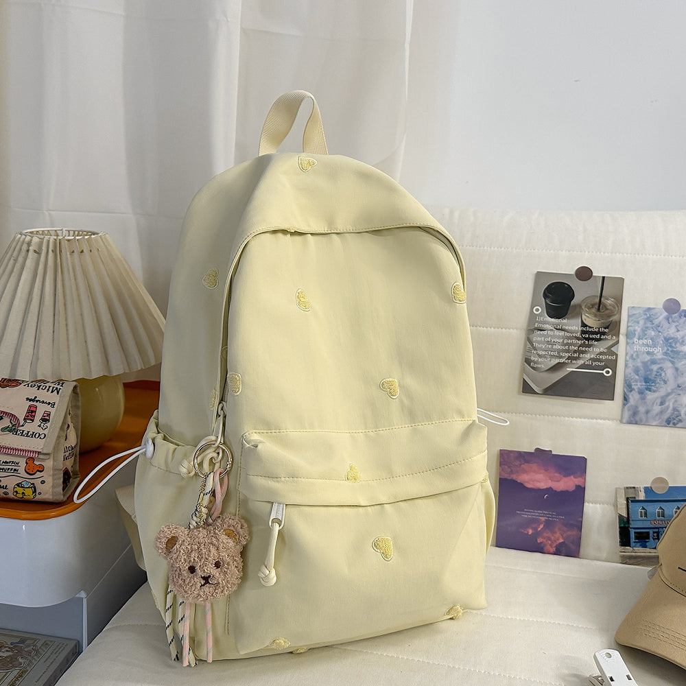 Schoolbag girl casualeasiest for match backpack college student heart embroiderpure color tuition bag travel backpack