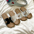 Fashionable starlight silver h strap versatile soft sole sandals & slippers - high-end french retro flat one-strap slides for women
