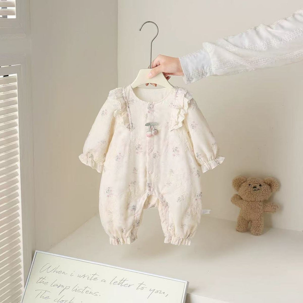 Spring outfit chic romper baby girl floral jumpsuit double layer coat princess style newborn clothes