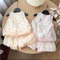 Girls' summer outfit set: new trendy and stylish tank top with bunny ear detail - lightweight two-piece set for kids