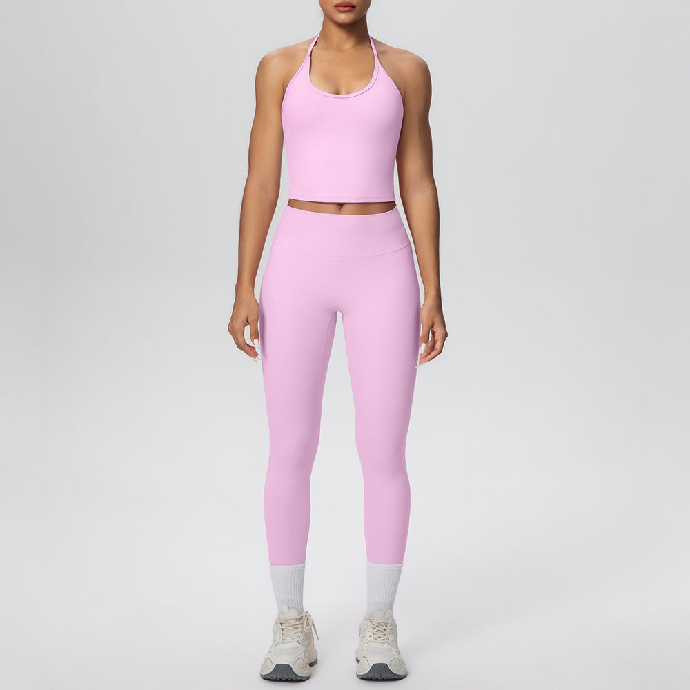 Strappy tank top high-waisted butt-lifting tight yoga set - quick-dry activewear for outdoor leisure, running, and fitness