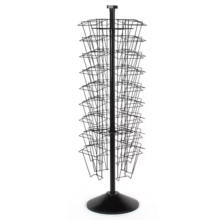 Source Factory Retail Floor-to-ceiling metal display stand Lightweight rotating greeting card and bookshelf with storage function
