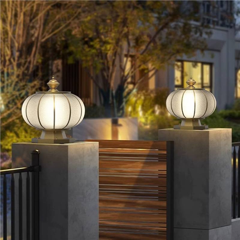 Outdoor waterproof solar post cap lights - all-copper round ball courtyard gate pillar lights for villas and gates