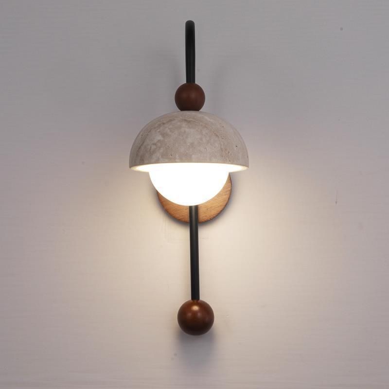 New chinoiserie medieval yellow travertine walnut wall lamp retro living room bedroom bedside stair corridor aisle atmosphere lamp