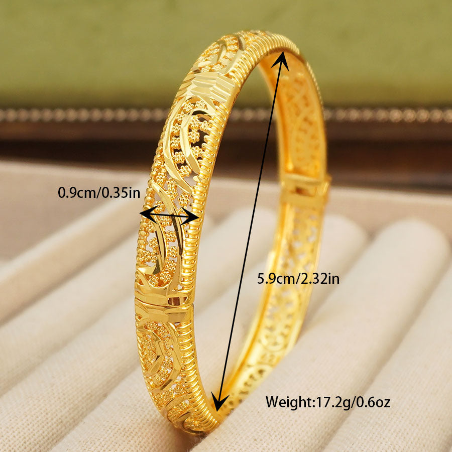 24k gold-plated copper middle eastern geometric hollow-out design women's bangle bracelet - perfect for brides, weddings, and parties