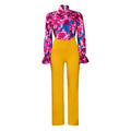 D316 european and american style women's clothing  autumn/winter loose plus size casual printed long sleeve shirt and wide leg pants cross-border two-piece set