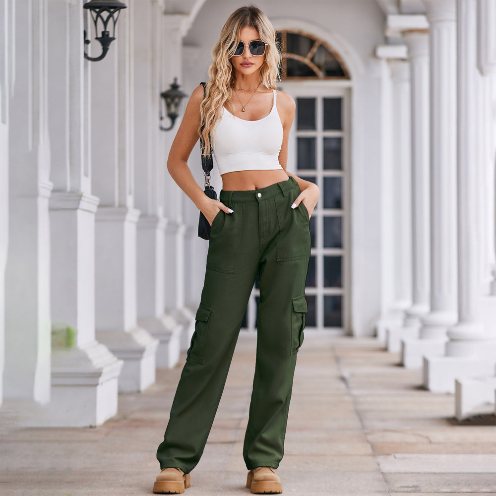 spring european and american cross-border e-commerce women's fashion  new washed semi-elastic waist denim cargo pants