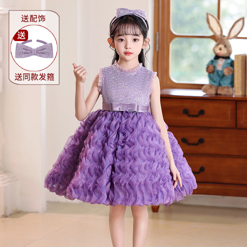 Girls' dress - in stock - baby cake princess dress - round neck tank dress - puffy mesh summer style - children's formal dress