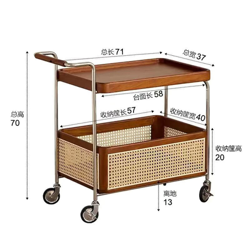 Solid wood mobile with wheel edge few stainless steel storage medieval trolley living room storage rattan storage simple coffee table