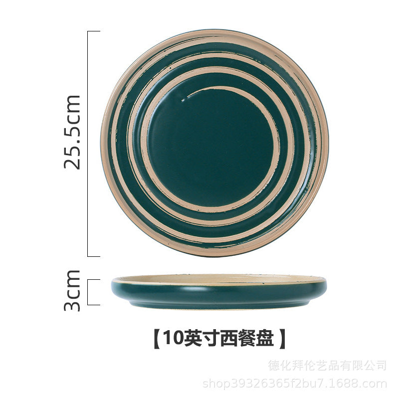Japanese-style ceramic dinner plates for home use - creative large salad bowls, single-serving dishes, and retro dinnerware set