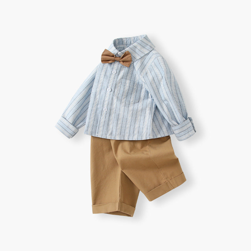 Boys' striped long-sleeve shirt and pants set - autumn  new arrival - british style two-piece outfit