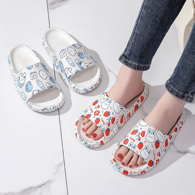 Graffiti "step on shit" slippers for women, summer outdoor wear, 2024 new cute indoor home one-strap casual couple slippers