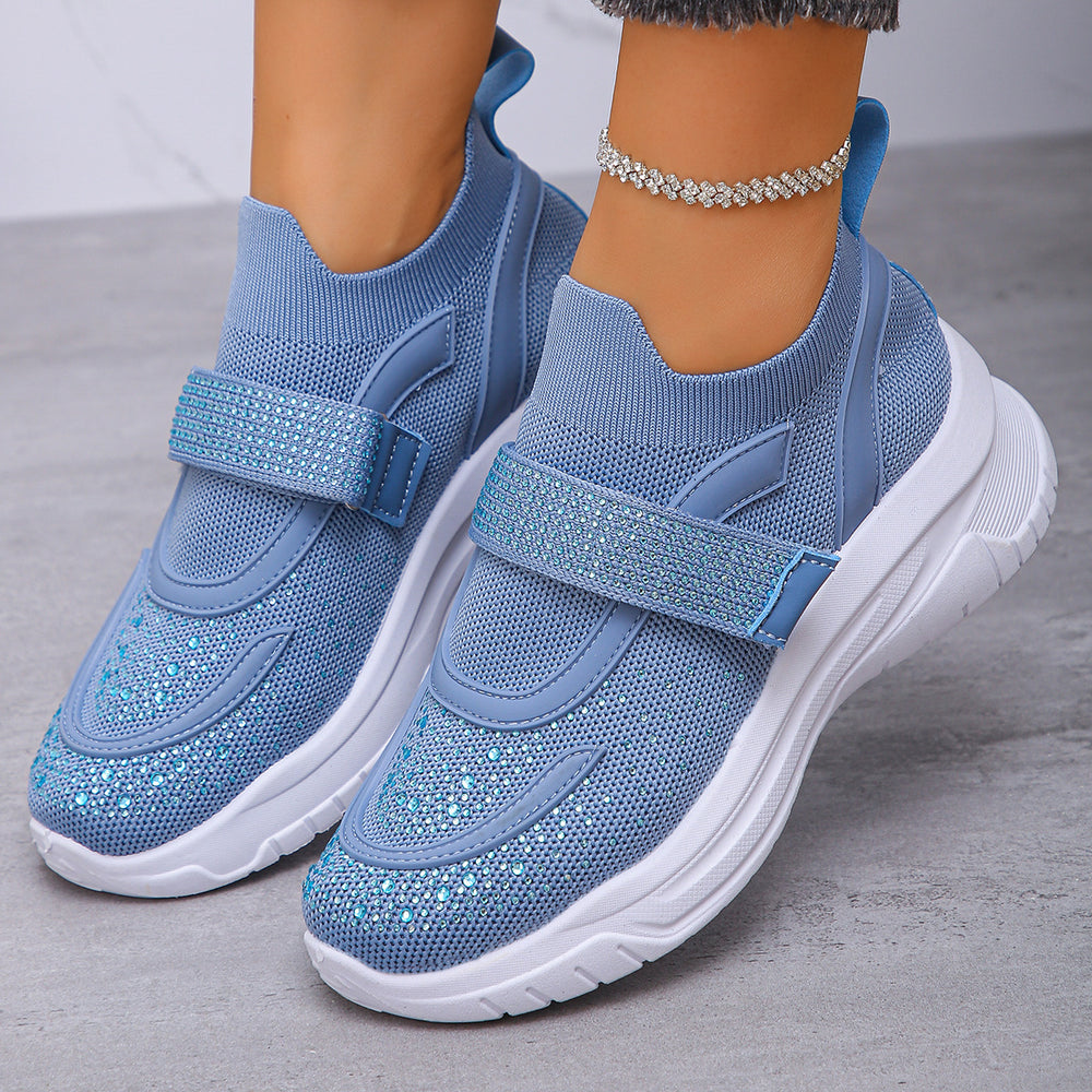 Exportplus sizespring & fallnew arrivalfashion rhinestone deep mouth thick sole breathable beaded velcro fly woven sports casual shoes