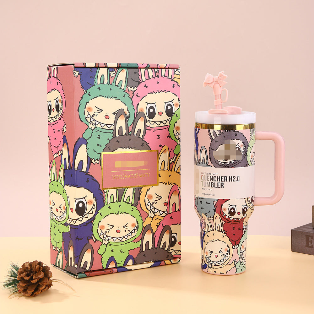 Cartoon labubu stanley 40oz ice tumbler 304 stainless steel insulated mug - large capacity portable travel cup