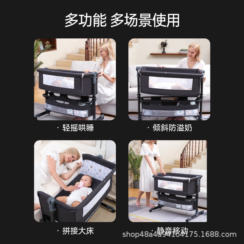 Newborn multifunctional crib convertible to big bed, baby bed, bassinet, foldable, mobile, adjustable height, portable
