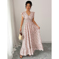 code new arrival  women's original elegancev neck small floral dress waist olive
