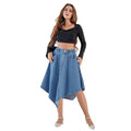 European and american style women's denim midi skirt -  cross-border fashion, streetwear trendy elastic waist asymmetrical denim skirt