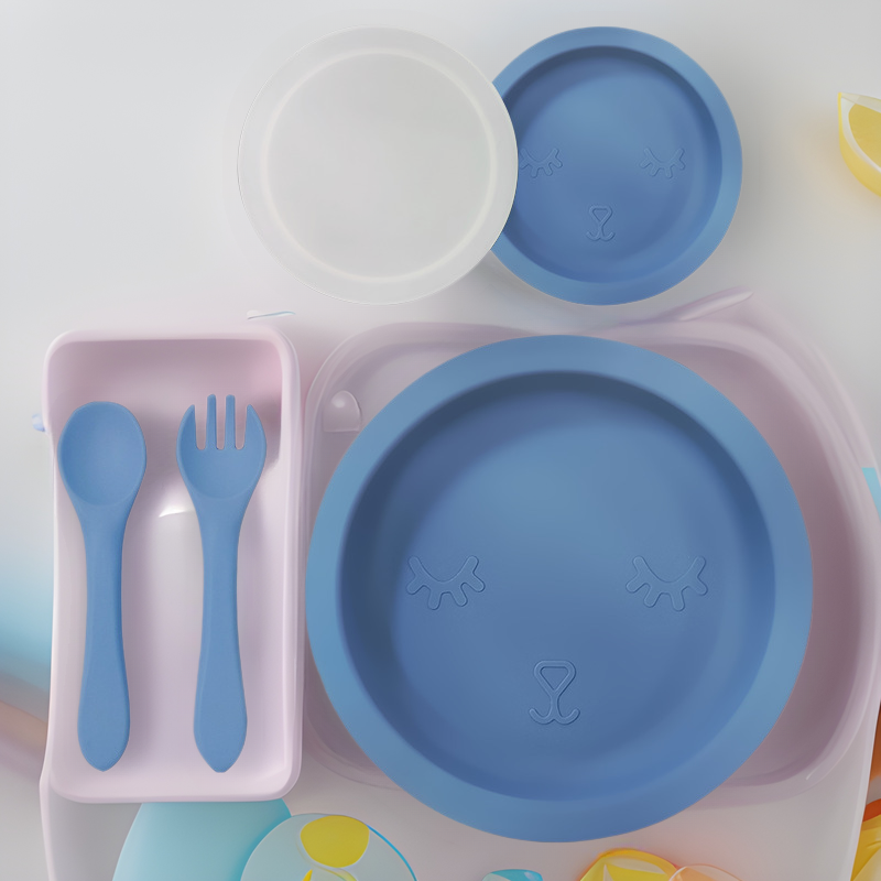 Children's silicone plate with lid disc baby complementary food feeding tray baby special children's tableware set wholesale
