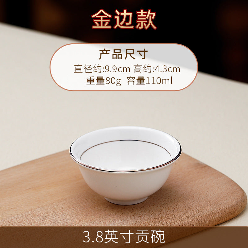 Wholesale gold-rimmed ceramic hat bowl, wing bowl, meat bowl, pure white rice bowl, vegetable bowl, soup bowl, noodle bowl, soup noodle bowl