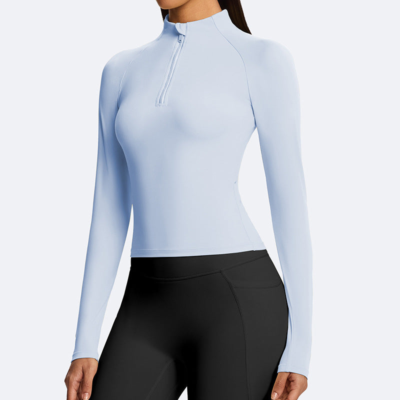 Jinke fall and winter stand-up collar yoga clothes running slimming looklong sleeves half-zip sports tops women's silm elastic fitness clothes