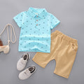 kidspolo shirtsuit0-5 years old boys all-print lapel short-sleeved t-shirt shorts 2-piece set wholesale cotton