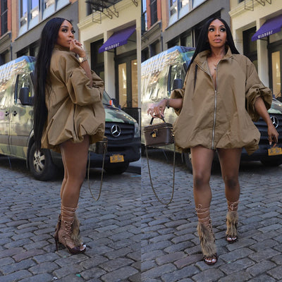 S391543 cross-border factory european and american style hot girl loose silhouette khaki windbreaker street lazy style zipper jacket