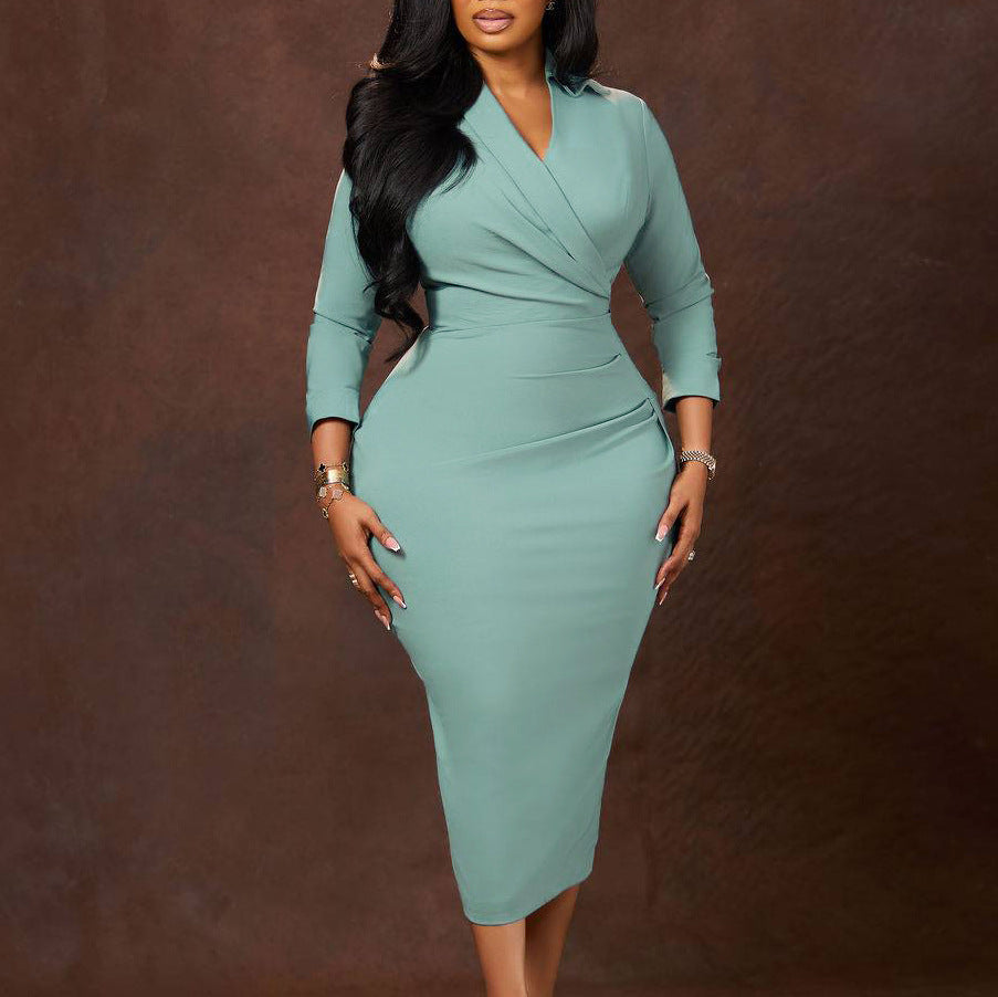 D3356exportplus size women's clothing new arrivalfashionv neckpure color hip pencil skirtsexy silm africandress