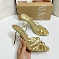 Za summer 2025 new thin strap leather high heel sandals - women's braided strap decorated stiletto heel sandals - fashionable and versatile style