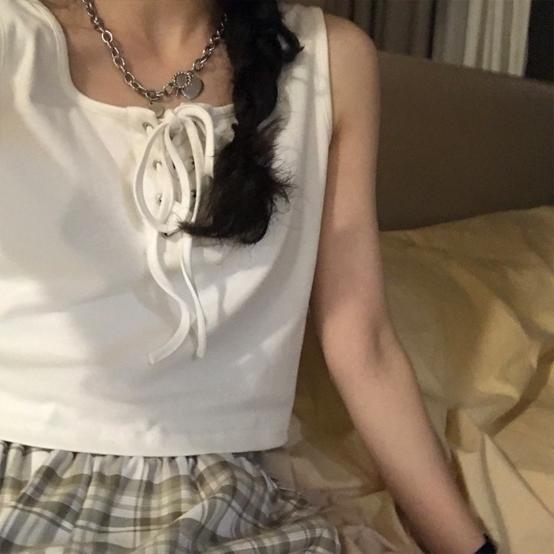 hong kong style japanese sleeveless tank top - women's summer design, unique outerwear, trendy ins style, short cami