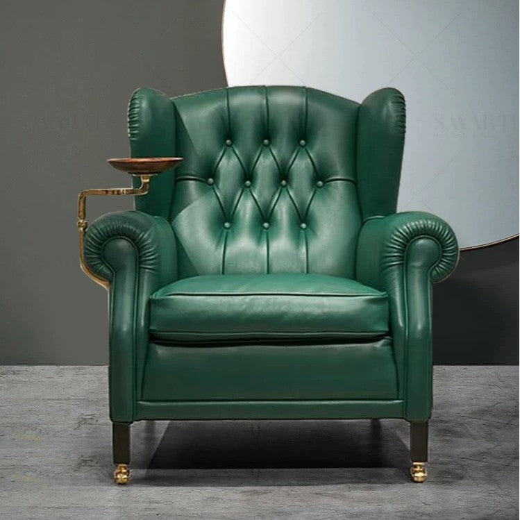 Leather cigar chair accessible luxury high-end with metal frame club house classycasual chair genuine leather medieval style casual chair