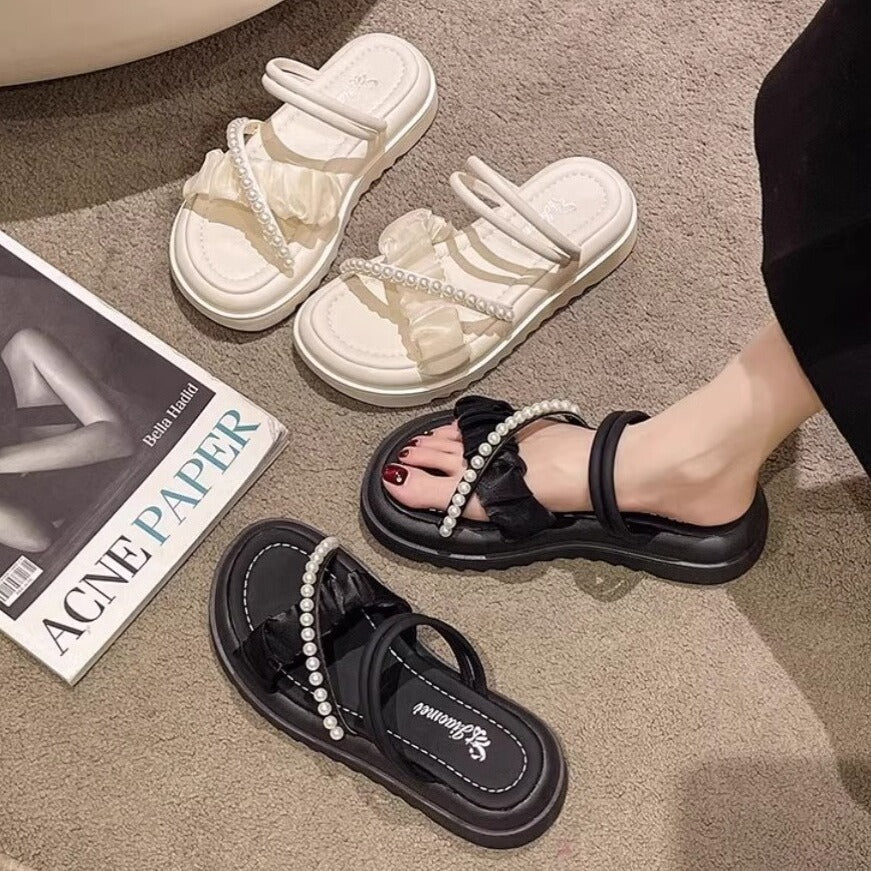Xiaoxiangfengthick sole slippers for women outwear 2025 summer new arrival gentle fairy style two-wear sandals with skirt