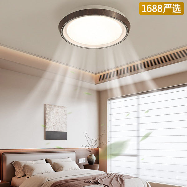 [Strict selection] Nordic household round walnut color master bedroom simple Japanese log color study fan lamp