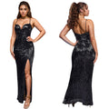 C7086 cross-border   independent station fashion fashion women's deep v sleeveless slit dress new arrival