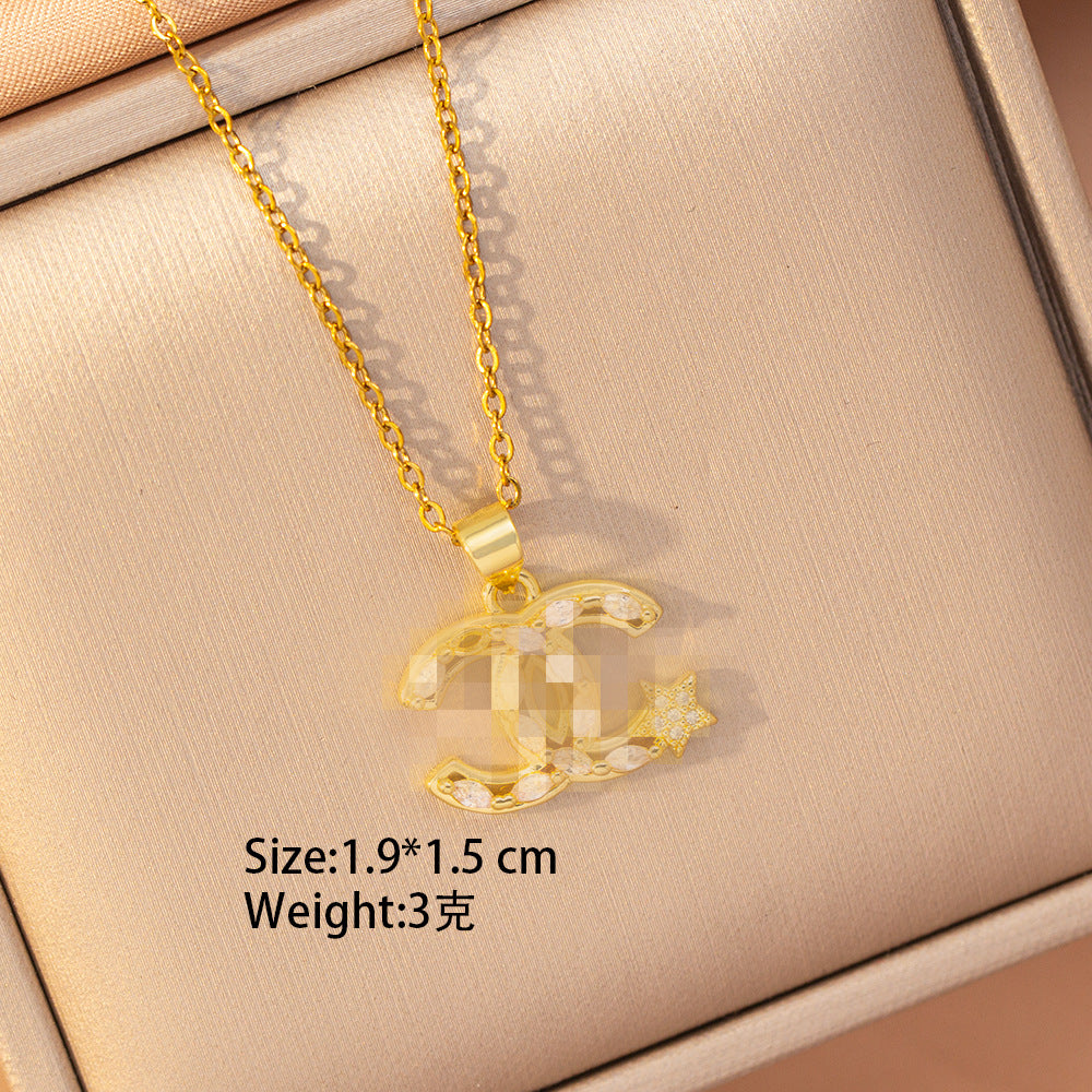 [copper inlaid with zirconium] hot-selling new style full of diamonds, small fragrant necklace, women's earrings, accessible luxury, elegant titanium steel, fashionable and versatile jewelry
