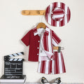 New summer collection: baby & toddler boy's striped color block top + shorts + hat three-piece set - european & american style, cross-border kids' outfit