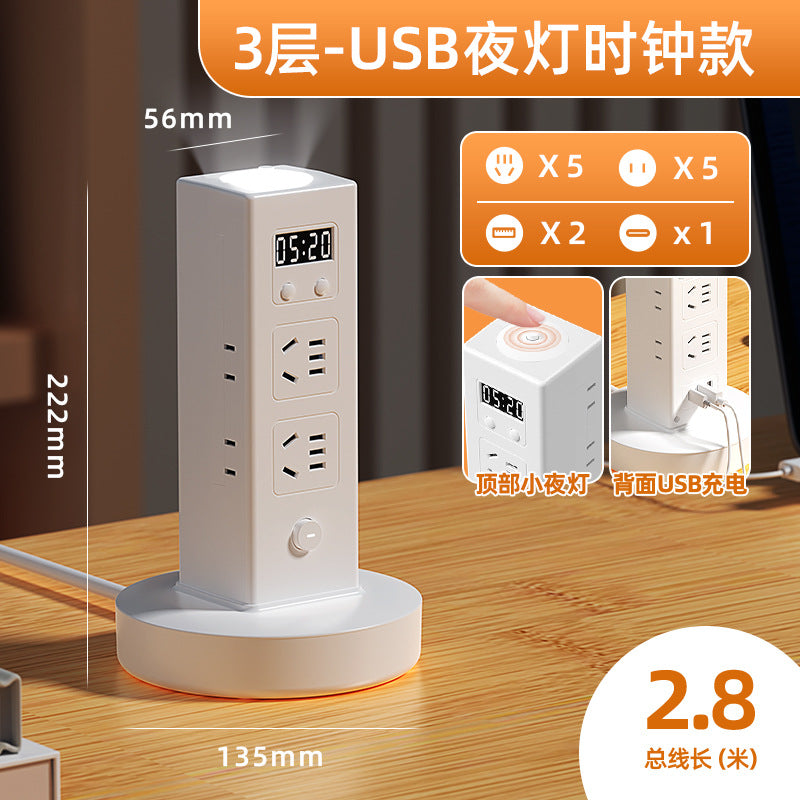 Vertical storage socket panel multi-port usb power strip for home and office - multifunctional desktop power strip