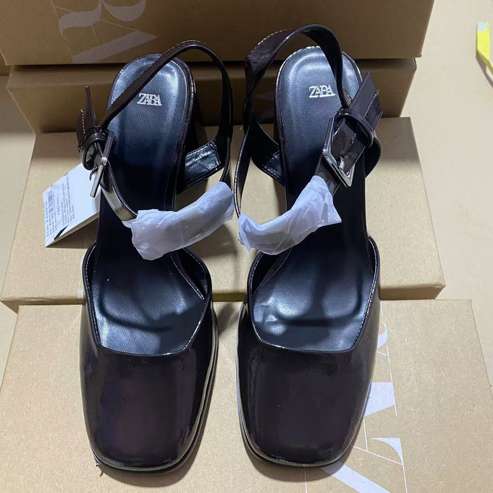 Za2024autumnew arrival baotou thick heel back strap buckle decoration mary jane high heel sandals daily easiest for match