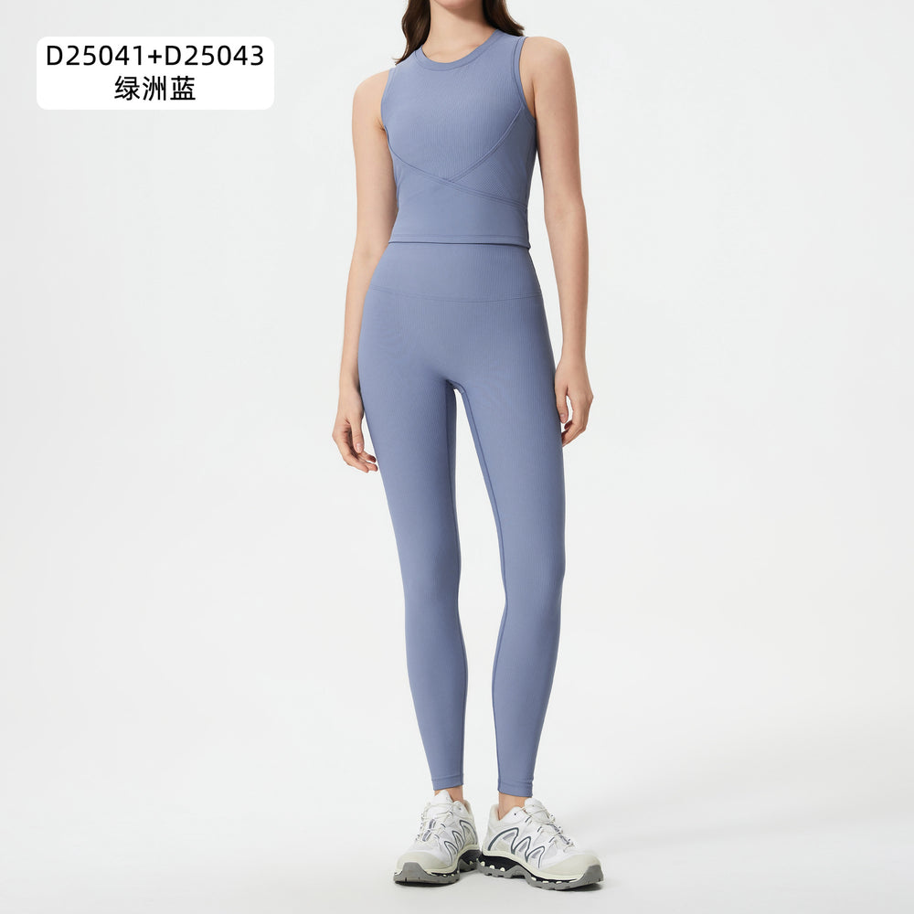Naked slimming shaping with breast pad sports vest women's no embarrassment line high waist hip lifting fitness yoga pants suit