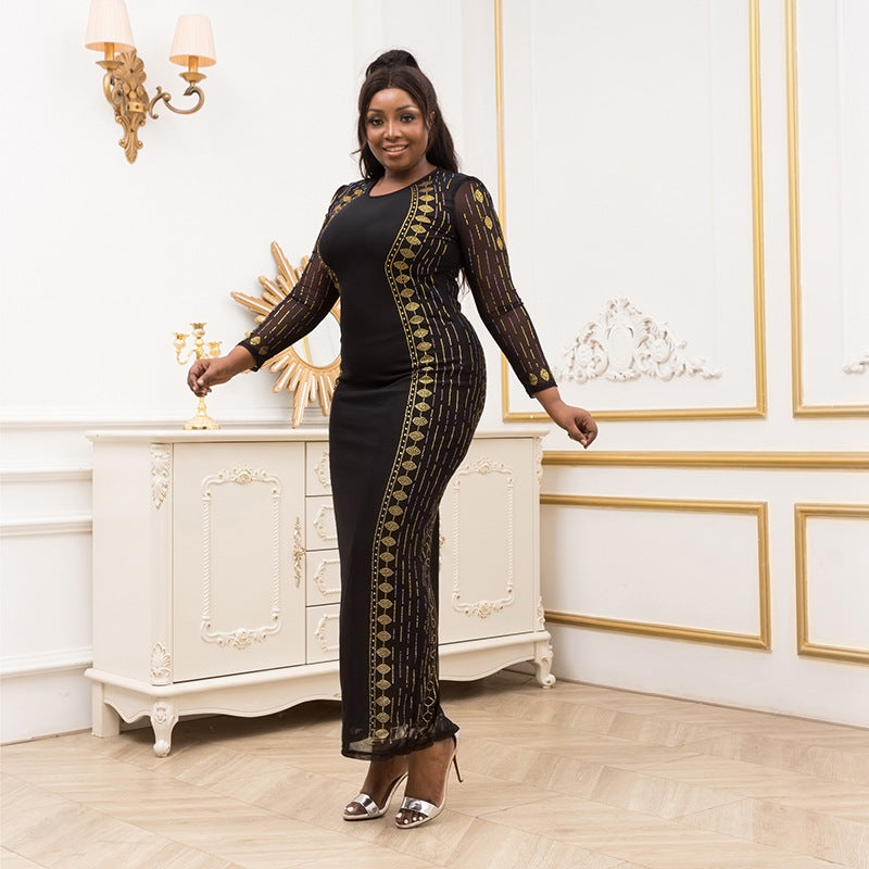 African cross-border supply  new style factory direct sales european and american fashion silm hot diamond beaded long skirt big sale